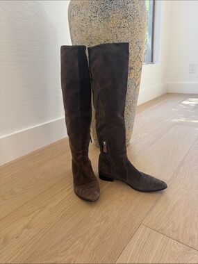 Prada Dark Brown Suede -Knee High boot ,side Zip size 39.5 $1600